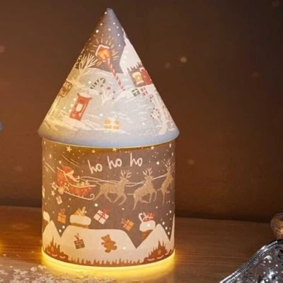 Image of Three Kings Christmas Santa &amp; Sleigh &#039;Ho Ho Ho&#039; Festive House LED Lantern Decoration 20cm Battery Operated
