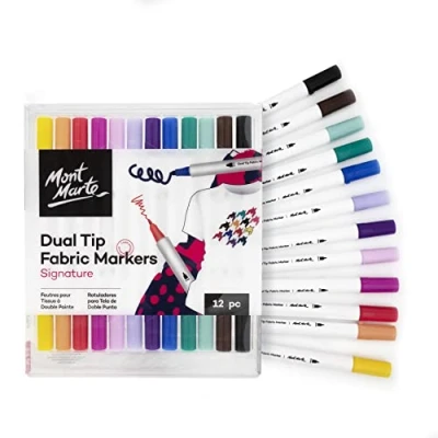 Image of MONT MARTE Fabric Pens Set 12 pieces Textile Markers with brilliant Colours Dual Tip Permanent for Clothes
