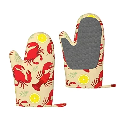 Image of Heat Resistant Silicone Oven Gloves Sets Of 2 Lobster And Crab Kitchen Non Slip Mitts 1 Pair For Baking Cooking Bbq
