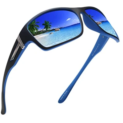 Image of Jim Halo Polarized Sunglasses for Men Women Wrap Around Sprot Sun Glasses Cycling Fishing Drivingn Black Blue/Mirror Blue