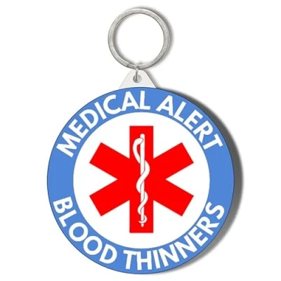 Image of Gift Insanity MEDICAL ALERT BLOOD THINNERS BLUE BACKGROUND 58mm Keyring