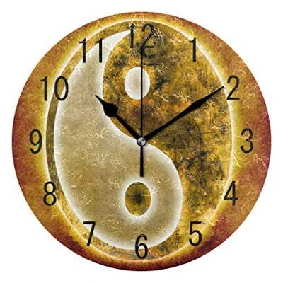 Image of Use7 Home Decor Vintage Chinese Yin Yang Round Acrylic Wall Clock Non Ticking Silent Art for Living Room Kitchen Bedroom