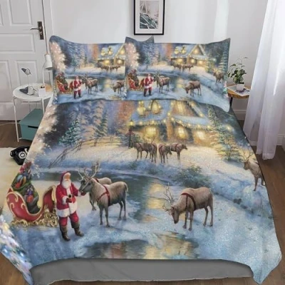 Image of Duvet Cover Sets 3D Printed Father Christmas Quilt Set 3 Pieces Bedspread Bedroom Bedding Double Bed Double（200x200cm）