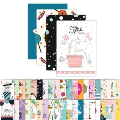 Image of Papa Prints Pack of 40 Kids Birthday Cards Multipack (148 x 105 mm) Happy Card Greeting Assorted with Envelopes Mulitpack
