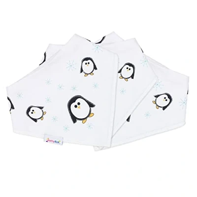 Image of Dotty Fish Baby Bandana Bibs 3 Pack. Drool Bibs. Super Absorbent Teething Bib. Percy Penguin on White. Organic Cotton