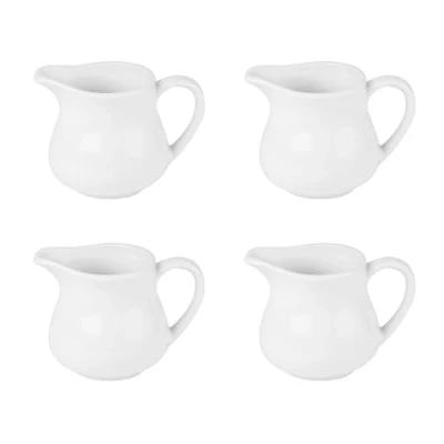 Image of Olympia Athena Hotelware White Milk Jugs 170ml / 6 ounce, Pack of 4, Size: 75(H) x 75(W)mm (100(W)mm with Handle), Non Drip Spout, Chip Resistant Percelain, Catering and Restaurant Grade CF370