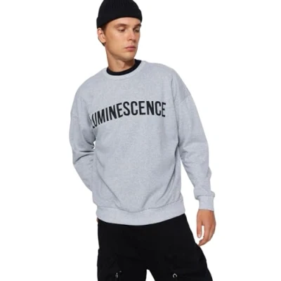 Image of Trendyol Man Oversize Basic Crew neck Knitted Sweatshirt Grau
