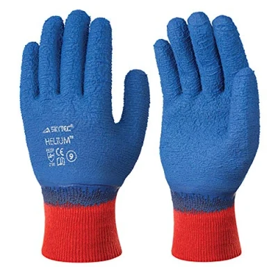 Image of 1 Pair of Skytec Helium Latex Crinkle Coated Work Wear Safety Gloves Blue Grip (8 Medium)