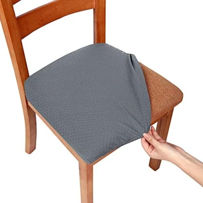 Image of smiry Stretch Chair Seat Covers for Dining Room, Grey Set of 1 Jacquard Protectors Slipcovers