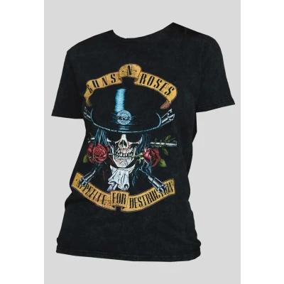 Image of Guns N&#039; Roses T Shirt Appetite Washed Official Dip Dye on Black Unisex S