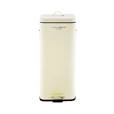 Image of CHARLES BENTLEY Kitchen Bin, 30 Litre, Steel, Square, Retro Style, Pedal Waste Cream, Contemporary, Aesthetic, Convenient, Side and Lid Handles, Inner Bucket, Easy Emptying (67x27cm)