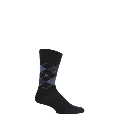 Image of Mens 1 Pair Burlington Preston Extra Soft Feeling Argyle Socks Navy 46 50