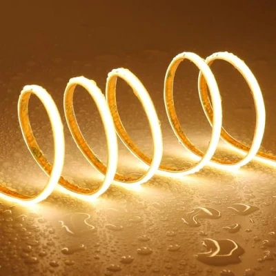 Image of TOPAI 12V Thin 5mm COB LED Strip Waterproof 3000K Warm White 5M Bright 4000Lm CRI&gt;90 Uniform Dotless 400LEDs/M Self Adhesive Flexible Cuttable for DIY, Bedroom, Under Cabinet Lighting