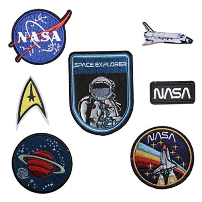Image of TENNER.LONDON SET of 7 Iron on/Sew On ASTRONAUT Embroidered Patch NASA SPACE agancy Applique EXPLORER CRAFT Embroidery Motif transfer