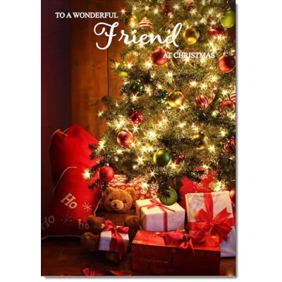 Image of doodlecards Friend Christmas Card Teddy by Tree Medium Size for with Plain Envelope