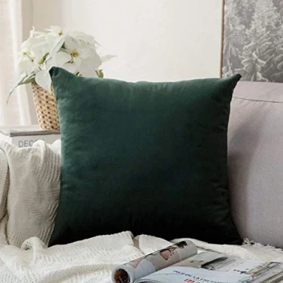 Image of MIULEE Christmas Velvet Soft Decorative Square Throw Pillow Case Cushion Covers Pillowcases for Livingroom Sofa Bedroom with Invisible Zipper 60cm x 24x24 Inch 1 Piece Dark Green