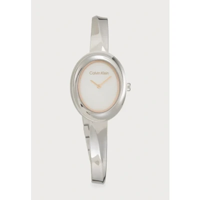 Image of Calvin Klein Twisted Bezel Watch silvercoloured/white, Women&#039;s, Size: One Size, Silver coloured/white