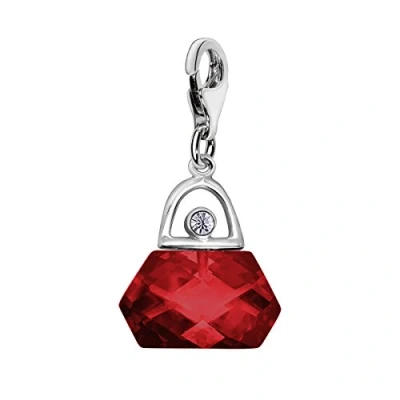 Image of Quiges 925 Sterling Silver Crystal Red Cubic Zirconia 3D Handbag Lobster Clasp Charm Clip on Pendant