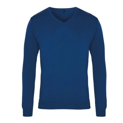 Image of Premier Mens Knitted Cotton Acrylic V Neck Sweatshirt (Royal Blue) Size Small