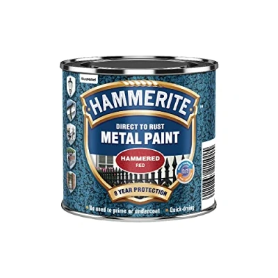 Image of Hammerite Paint Direct to Rust Exterior Red Metal Paint, Hammered Finish. Corrosion Resistant and Remover, 8 Year Protection 250ml Tin 1.25 SqM Coverage