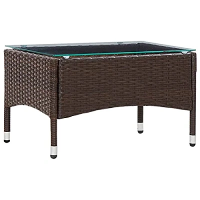 Image of vidaXL Coffee Table Brown Poly Rattan Rectangular Design Easy Assembly Weather Resistant Suitable as Side/Coffee/End/Couch