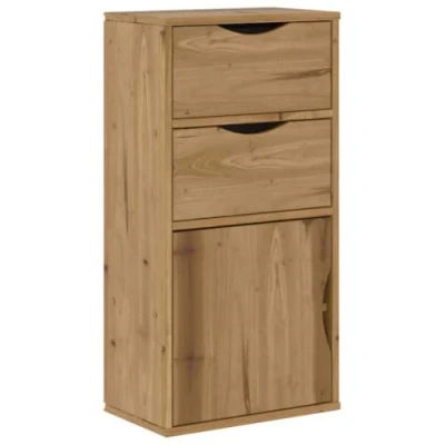 Image of vidaXL ODDA Side Cabinet/Dresser in Pine 40x24x79 cm, Pinewood Storage Unit with Drawers and Compartment/Brown, Easy Maintenance for Living Room/Bedroom/Flexible Door Wood Stand/Organizer