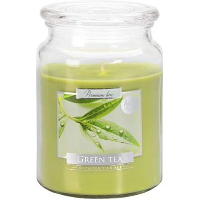 Image of Large Scented Candle in a Glass Jar Up to 100 Hours of Intense Aroma Aromatic Green Tea Height 14 cm, Diameter 9 cm