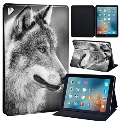 Image of Leather slim lightweight Stand Cover Case for Apple New iPad 9.7 2018 2017(6th Gen, 5th Gen)/iPad Air 2/iPad Air/iPad Pro Tablet with Auto Wake/Sleep (Wolf)