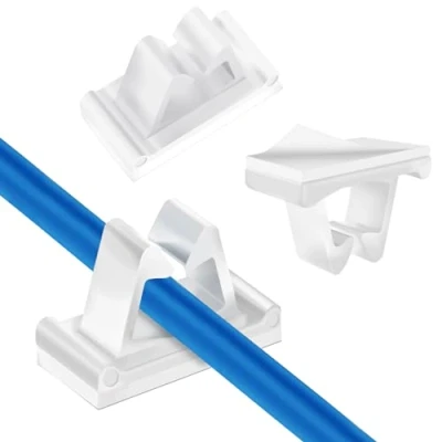 Image of 50 Pieces Cable Clips, Kcmell White Clips Self Adhesive Management Outdoor Light Wire Organisers Sticky Tidy for Car, Office, Desktop, Home