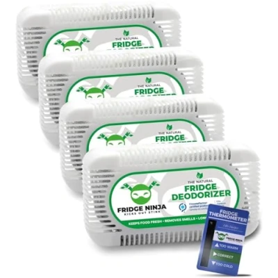 Image of Ellis Harper Natural Fridge Fresheners (4 Pack) Lasts 12 Months Unscented Charcoal Deodoriser and Freshener, Including Thermometer Also for Lunch Bags Cool Boxes