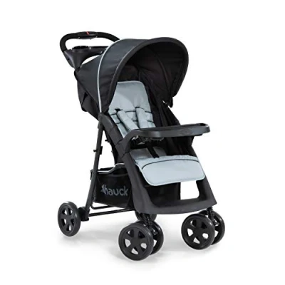 Image of hauck Shopper Neo II, Caviar/Silver Lightweight Pushchair with Snack Tray, Cup Holder &amp; Raincover, Compact One Hand Folding, Fully Reclining from Birth up to 22 kg