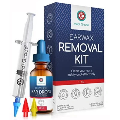 Image of Medi Grade Ear Wax Removal Kit with Olive Oil Drops, 10ml The Original Syringe Drops for Softening and Safely Removing Earwax Gentle Cleaner Remover