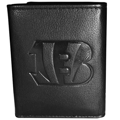 Image of Siskiyou Sports NFL Cincinnati Bengals Embossed Leather Tri fold Wallet, One Size, Black