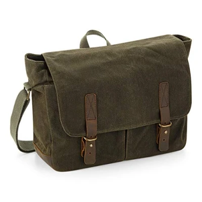 Image of Quadra Heritage Waxed Canvas Messenger Bag (One Size) (Olive Green)