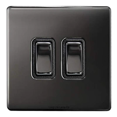 Image of Black Nickel Double Light Switch 2 Gang Way N304GME Screwless Finish Wall Push Button Plate