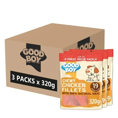 Image of Good Boy Chewy Chicken Fillets Dog Treats Made With 100% Natural Breast Meat 320 Grams Low Fat (Case of 3)