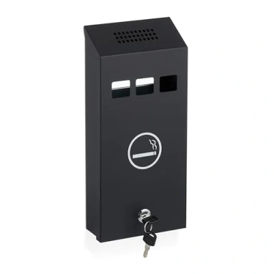 Image of Wall Mounted Ashtray for Outside, Weatherproof, Lockable, with Mounting Material, hwd: 32.5 x 15 6 cm, Black Relaxdays