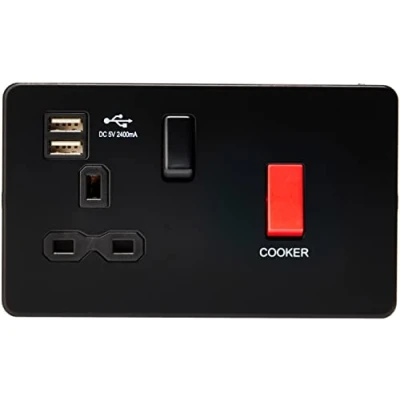 Image of KnightsBridge 45A DP Switch &amp; 13A Switched Socket with Dual USB Charger 2.4A Matt Black