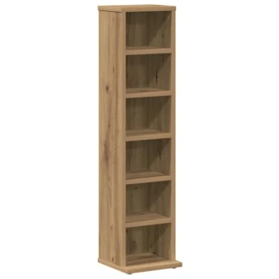 Image of vidaXL CD/DVD Storage Cabinet Engineered Wood Shelving Unit in Artisan Oak, 21x20x88 cm for Office/Bedroom