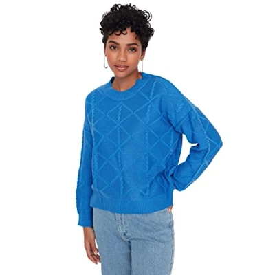 Image of Trendyol Women Regular Basic Crew Neck Knitwear Sweater Blue