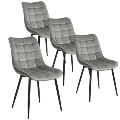 Image of WOLTU Dining Chairs Set of 4 pcs Kitchen Counter Lounge Leisure Living Room Corner Light Grey Velvet Reception with Backrest and Padded Seat