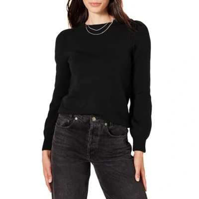 Image of Amazon Essentials Women&#039;s Soft Touch Pleated Shoulder Crewneck Jumper, Black, XXL