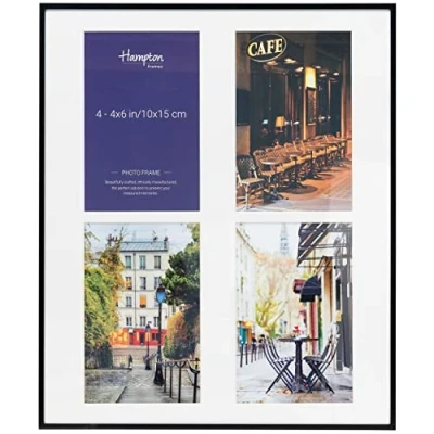 Image of Hampton Frames MADRID 4 Aperture 4x6 (10x15cm) Black Picture Photo Frame Glass MAD4AP46B