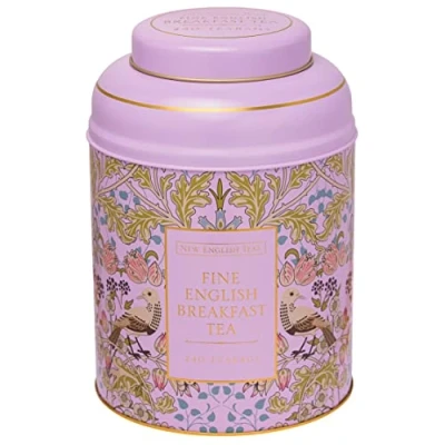 Image of New English Teas Song Thrush &amp; Berries Tea Caddy in Pink with 240 Breakfast Teabags