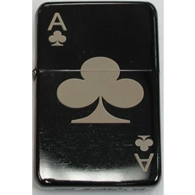 Image of Lucy G BLACK ACE OF CLUBS 296 PERSONALISED STAR PETROL LIGHTER IN GIFT TIN ENGRAVED FREE CHARGE