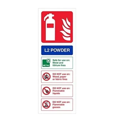 Image of V Safety L2 Powder Id Fire Extinguisher Sign 100mm x 280mm Self Adhesive Vinyl
