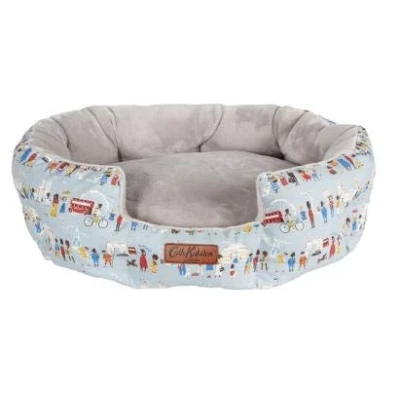 Image of Pet Brands Cath Kidston Cosy Dog Bed, London Print Oval Bed with Reversible Inner L78xW60xH29cm, Multi