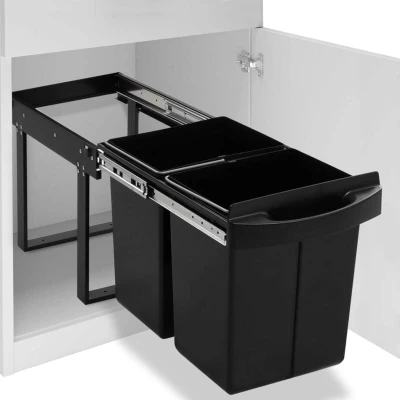 Image of vidaXL Pull Out Kitchen Cupboard Bin with Soft Close Mechanism Corrosion Free ABS and Plastic 48L Total Volume Black