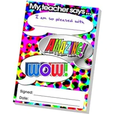 Image of SuperStickers Reward Praise A6 Note Pad for Teachers Amazing Speech Bubble. 60 sheets