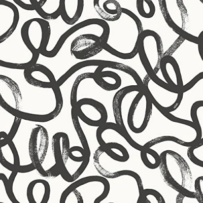 Image of Holden Squiggle Doodle Effect Geometric Wallpaper Black/White 13360